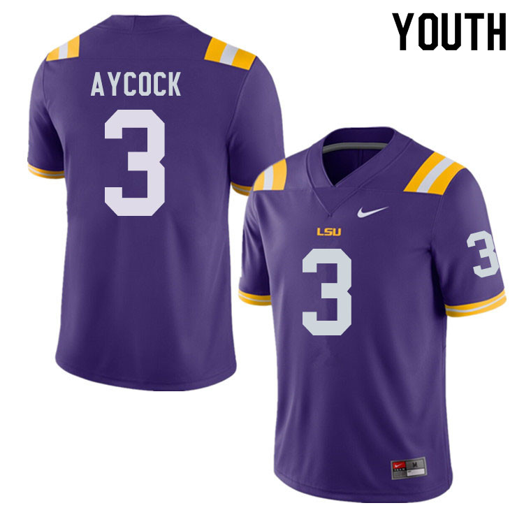 Youth #3 AJ Aycock LSU Tigers College Football Jerseys Sale-Purple
